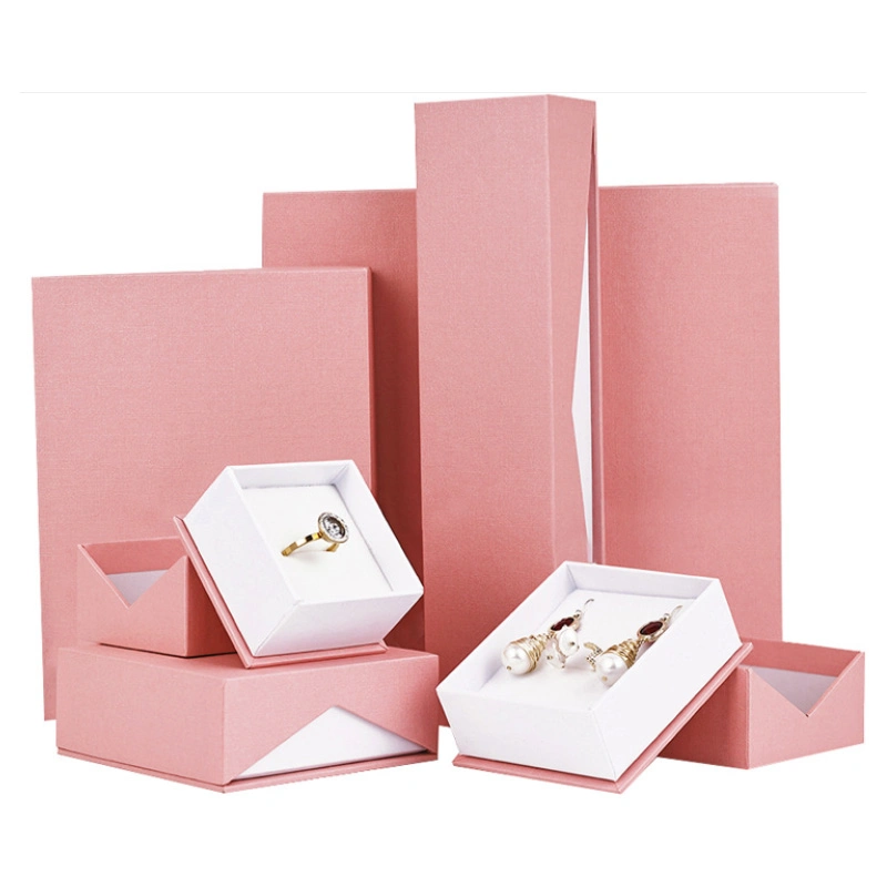 Wholese Best Price Rigid Cardboard Paper Pink Necklace Earring Ring Box for Jewelry